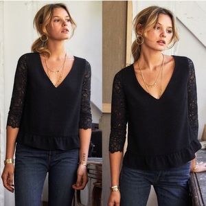 Sézane Celia Lace Sleeves Buttoned Back Blouse